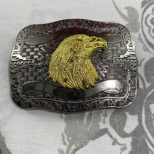 Vintage Y2K‎ Western Bald Eagle Gold Silver metal
Buckle Rodeo Cowboy